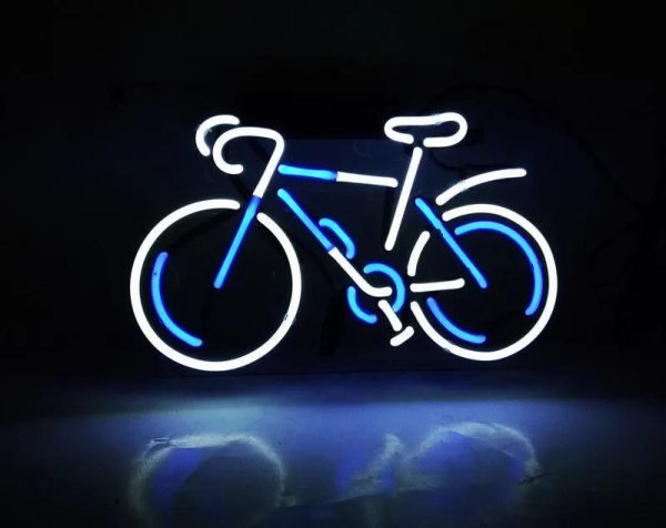 blue white bicycle bicycle neon sign
